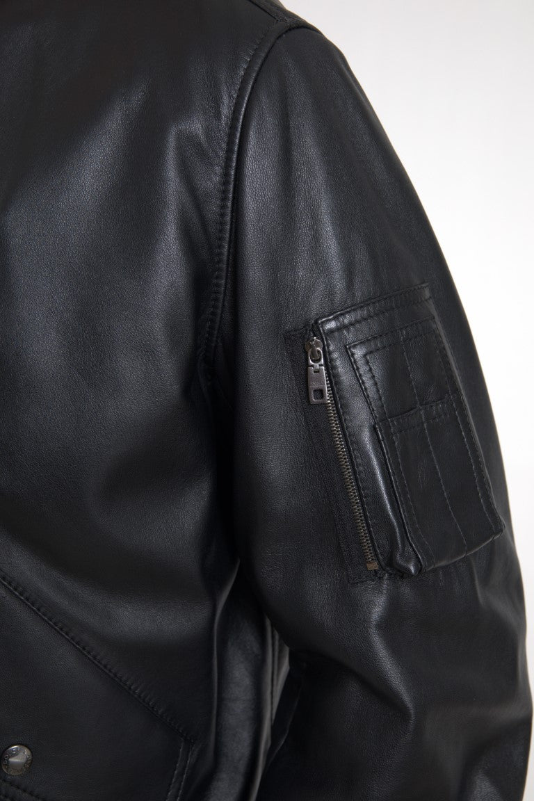 Dolce &amp; Gabbana Elegante chaqueta bomber de cuero negra