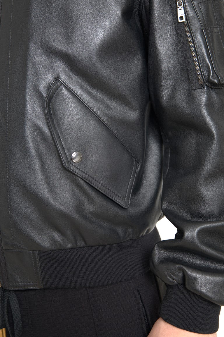 Dolce &amp; Gabbana Elegante chaqueta bomber de cuero negra