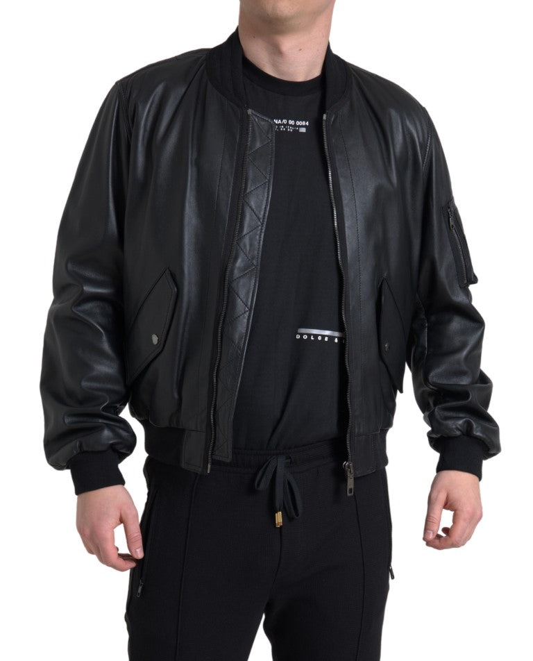 Dolce &amp; Gabbana Elegante chaqueta bomber de cuero negra
