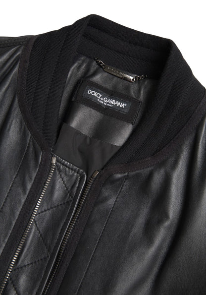 Dolce &amp; Gabbana Elegante chaqueta bomber de cuero negra