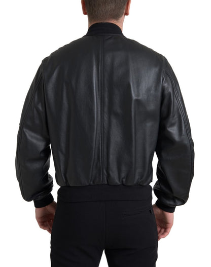 Dolce &amp; Gabbana Elegante chaqueta bomber de cuero negra