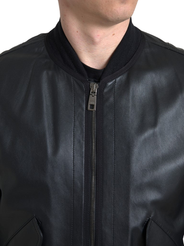 Dolce &amp; Gabbana Elegante chaqueta bomber de cuero negra