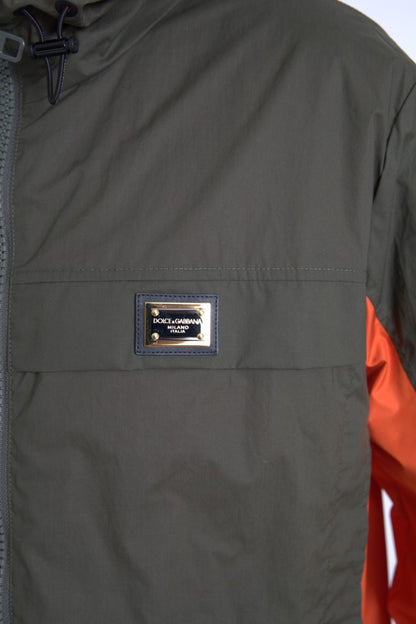 Dolce &amp; Gabbana Elegante chaqueta con capucha y cremallera completa en verde y naranja