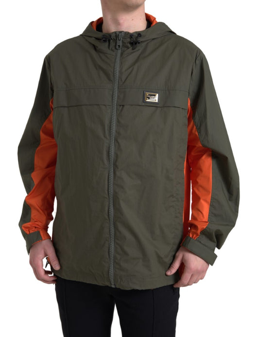 Dolce &amp; Gabbana Elegante chaqueta con capucha y cremallera completa en verde y naranja