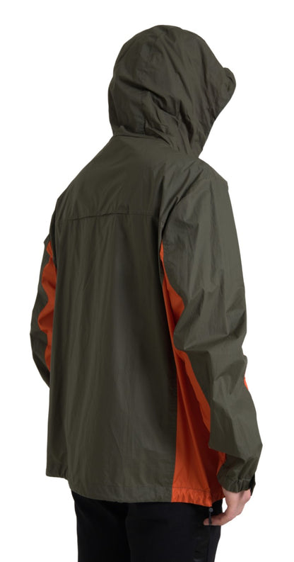 Dolce &amp; Gabbana Elegante chaqueta con capucha y cremallera completa en verde y naranja