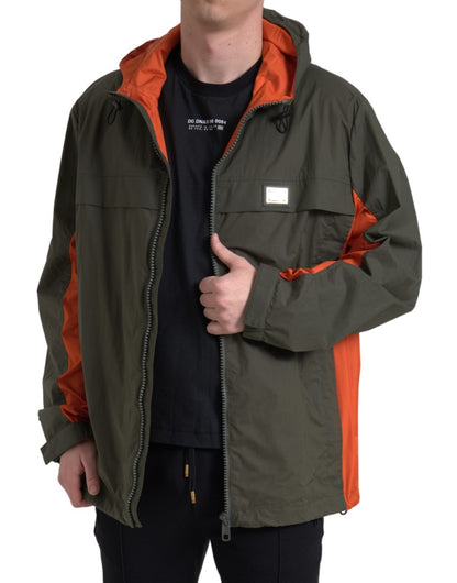 Dolce &amp; Gabbana Elegante chaqueta con capucha y cremallera completa en verde y naranja