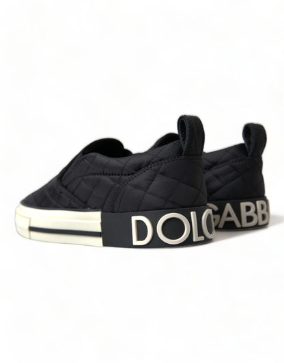 Dolce &amp; Gabbana Elegantes zapatillas deportivas de lona negras acolchadas