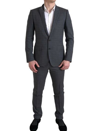 Dolce &amp; Gabbana Elegante traje gris de corte slim a cuadros