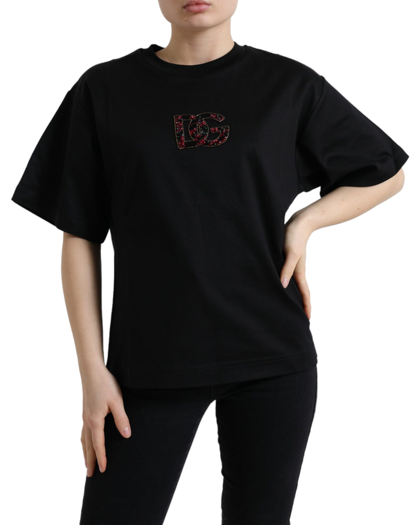 Dolce &amp; Gabbana Elegant Black Crystal-Embellished T-Shirt