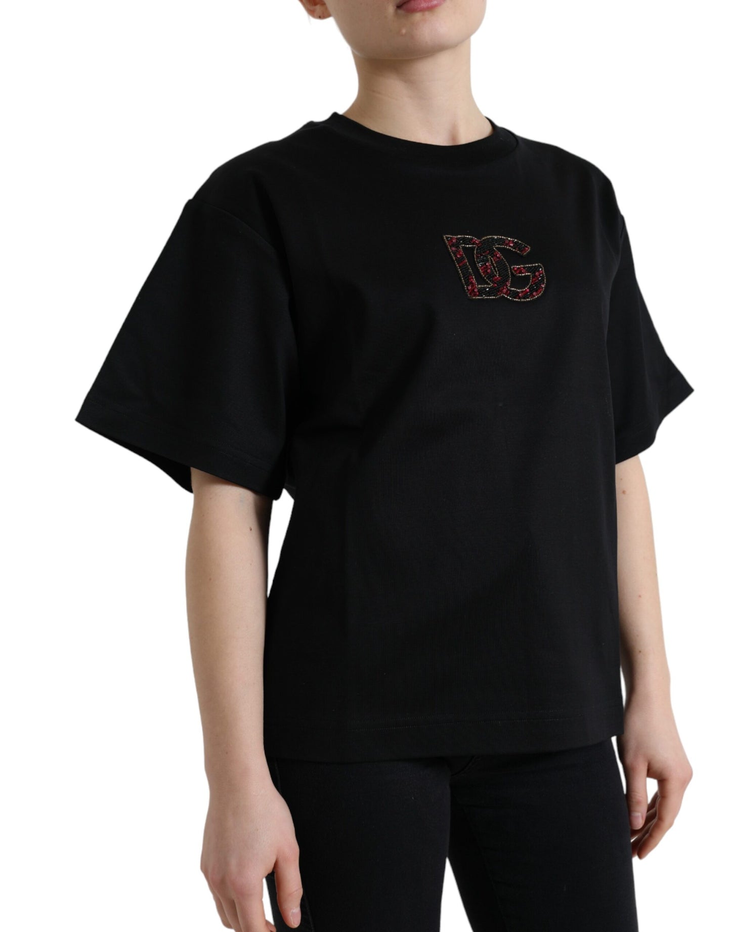 Dolce &amp; Gabbana Elegant Black Crystal-Embellished T-Shirt