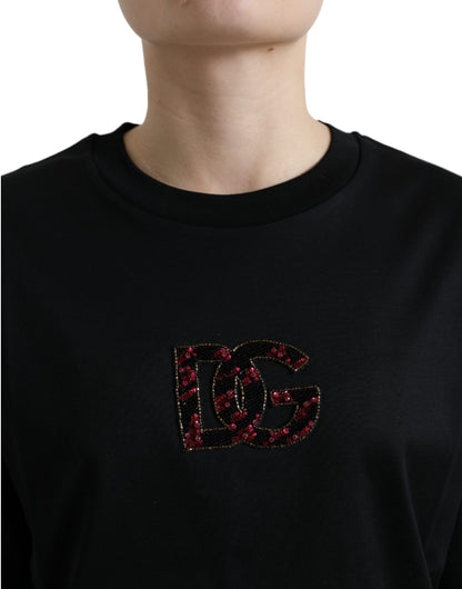 Dolce &amp; Gabbana Elegant Black Crystal-Embellished T-Shirt
