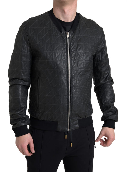 Dolce &amp; Gabbana Elegante chaqueta bomber de cuero negra