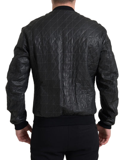 Dolce &amp; Gabbana Elegante chaqueta bomber de cuero negra