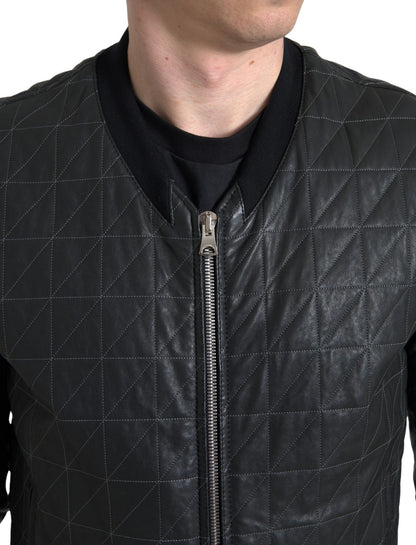 Dolce &amp; Gabbana Elegante chaqueta bomber de cuero negra