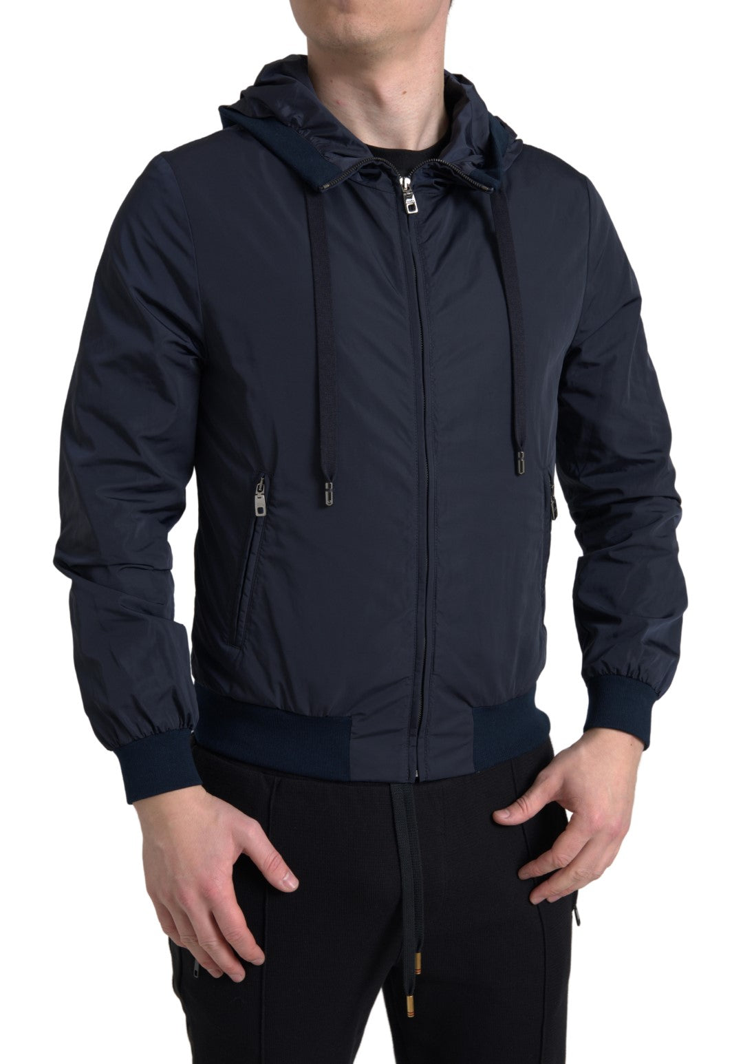 Dolce &amp; Gabbana Elegante Sudadera Azul Con Capucha Y Cierre De Cremallera