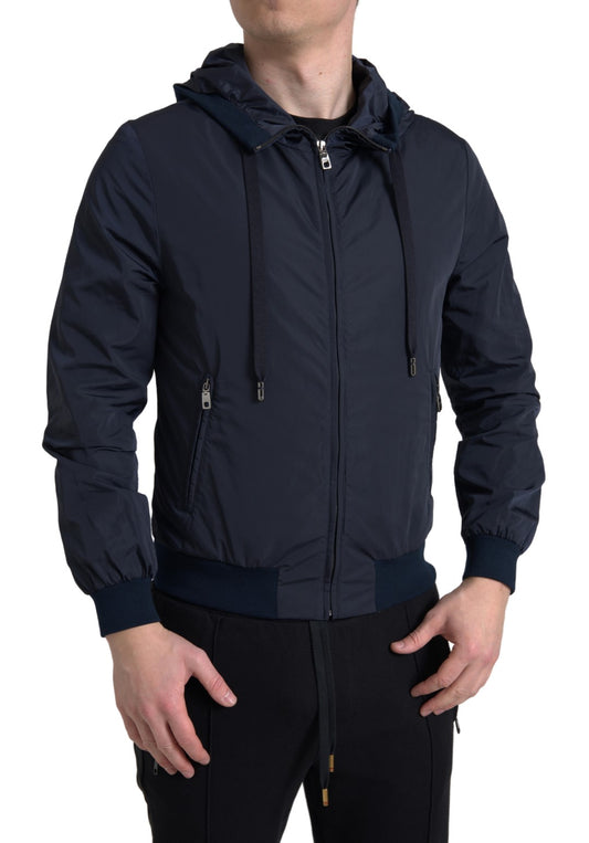 Dolce &amp; Gabbana Elegante Sudadera Azul Con Capucha Y Cierre De Cremallera