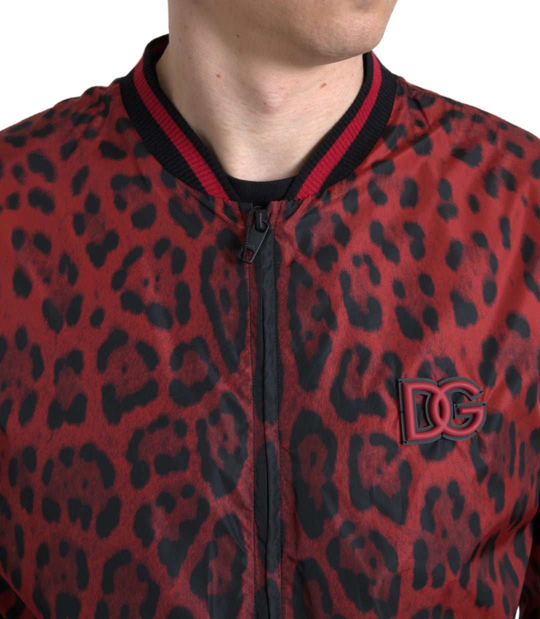 Dolce &amp; Gabbana Cazadora bomber roja con estampado de leopardo