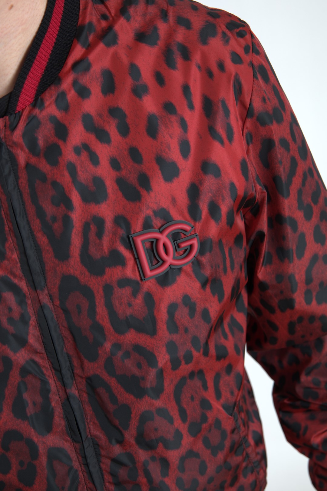 Dolce &amp; Gabbana Cazadora bomber roja con estampado de leopardo