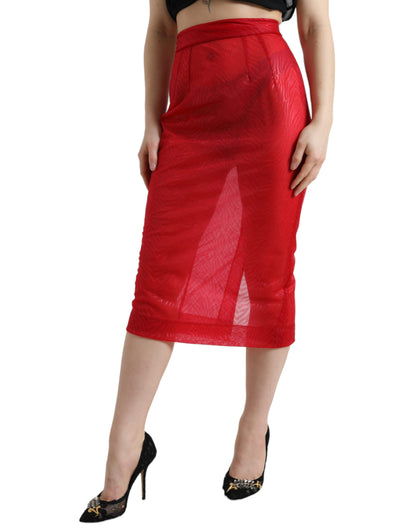 Dolce &amp; Gabbana Falda midi transparente de cintura alta roja elegante