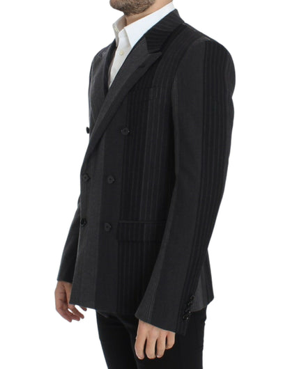 Dolce &amp; Gabbana Elegant Gray Striped Wool Slim Blazer