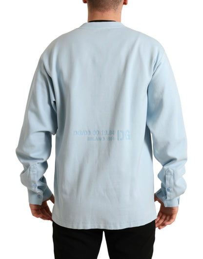 Dolce &amp; Gabbana Elegant Light Blue Cotton Blend Crew Neck Sweater