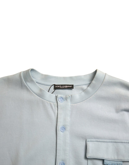 Dolce &amp; Gabbana Elegant Light Blue Cotton Blend Crew Neck Sweater