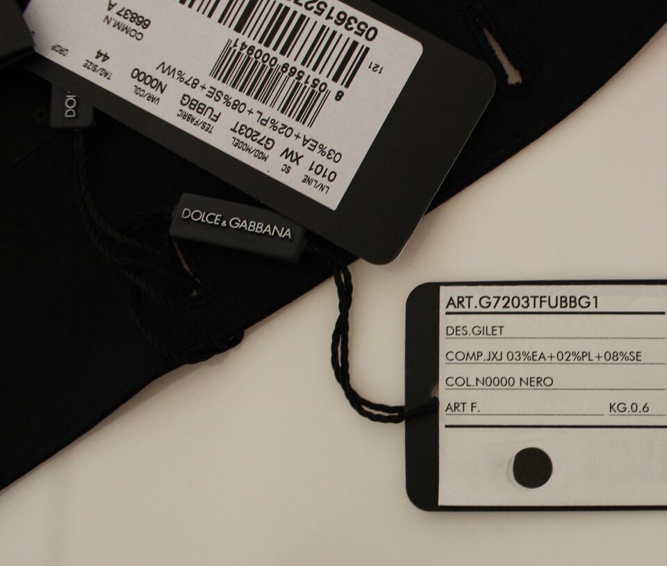 Dolce &amp; Gabbana Elegante chaleco de vestir negro de lana de seda