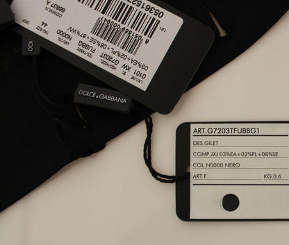 Dolce &amp; Gabbana Elegante chaleco de vestir negro de lana de seda