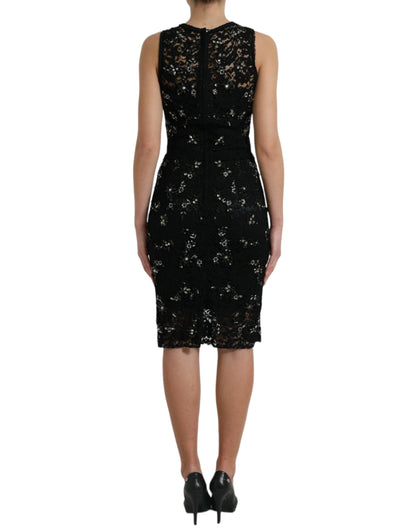 Dolce &amp; Gabbana Exquisito vestido tubo de cristal con encaje floral negro