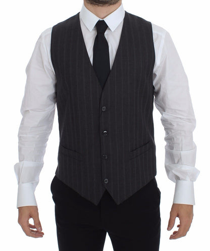 Dolce &amp; Gabbana Elegante Chaleco De Vestir Gris A Rayas