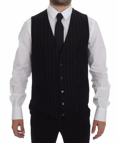 Dolce &amp; Gabbana Elegante chaleco de vestir de un solo pecho a rayas negras