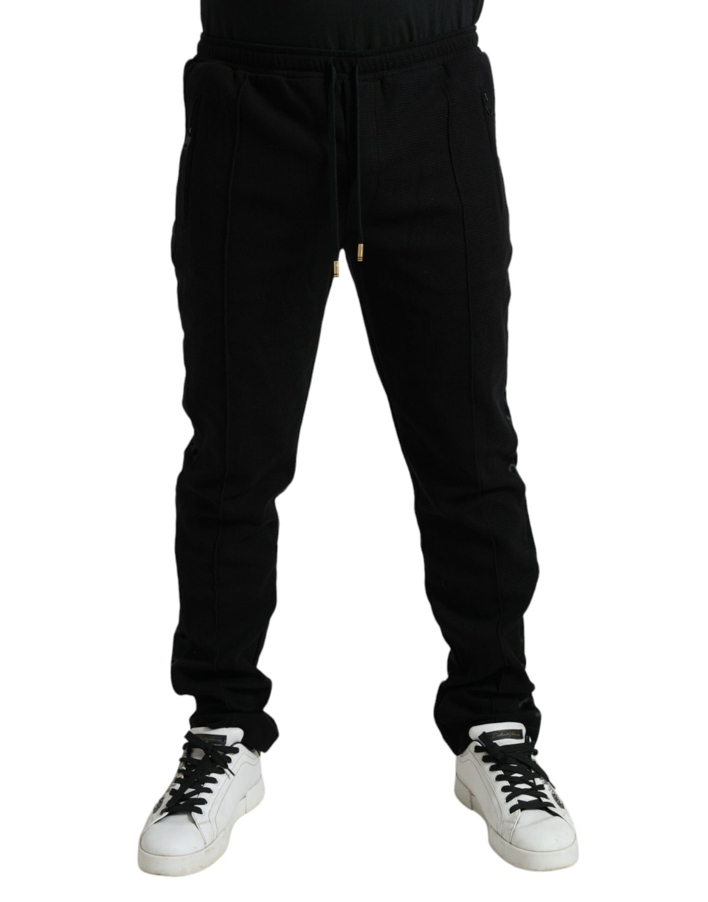 Dolce &amp; Gabbana Elegante pantalón jogger negro de mezcla de algodón
