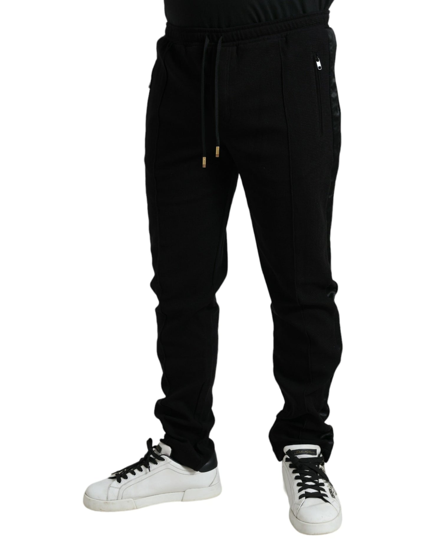Dolce &amp; Gabbana Elegante pantalón jogger negro de mezcla de algodón