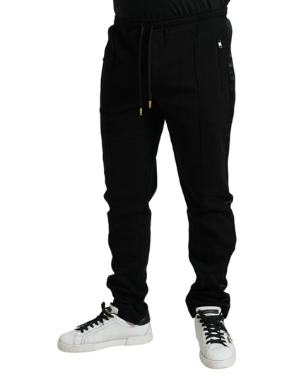 Dolce &amp; Gabbana Elegante pantalón jogger negro de mezcla de algodón
