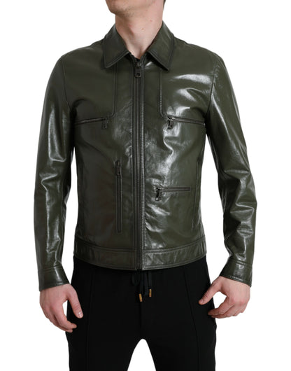 Dolce &amp; Gabbana Chaqueta motera de cuero Emerald Elegance