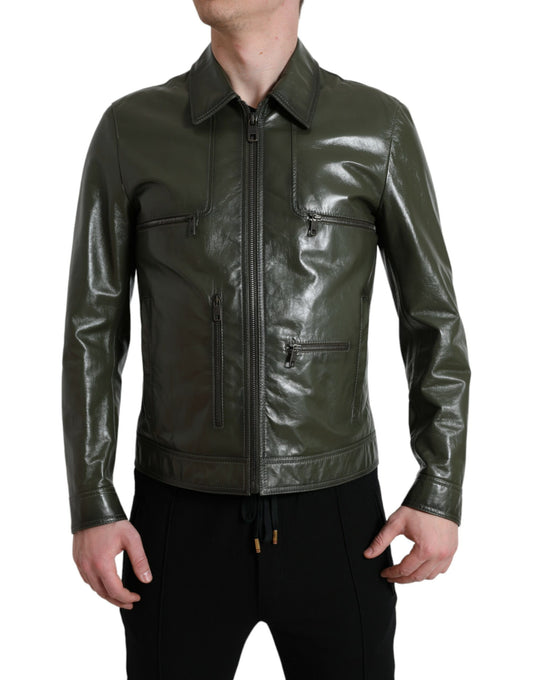 Dolce &amp; Gabbana Chaqueta motera de cuero Emerald Elegance