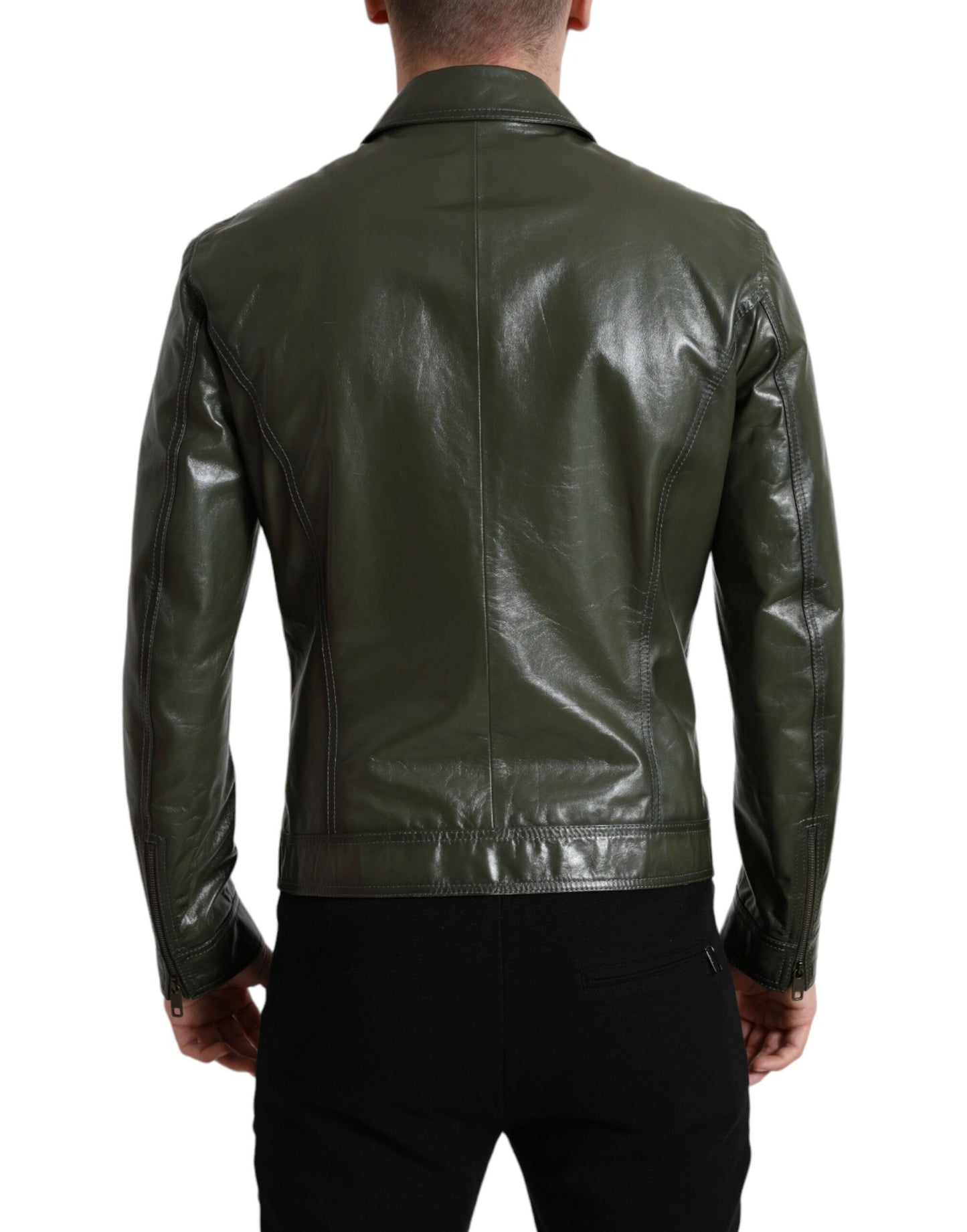 Dolce &amp; Gabbana Chaqueta motera de cuero Emerald Elegance