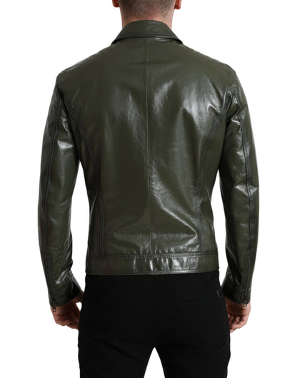 Dolce &amp; Gabbana Chaqueta motera de cuero Emerald Elegance