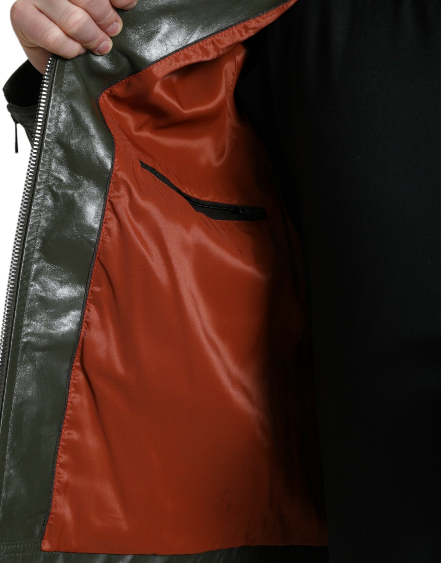 Dolce &amp; Gabbana Chaqueta motera de cuero Emerald Elegance