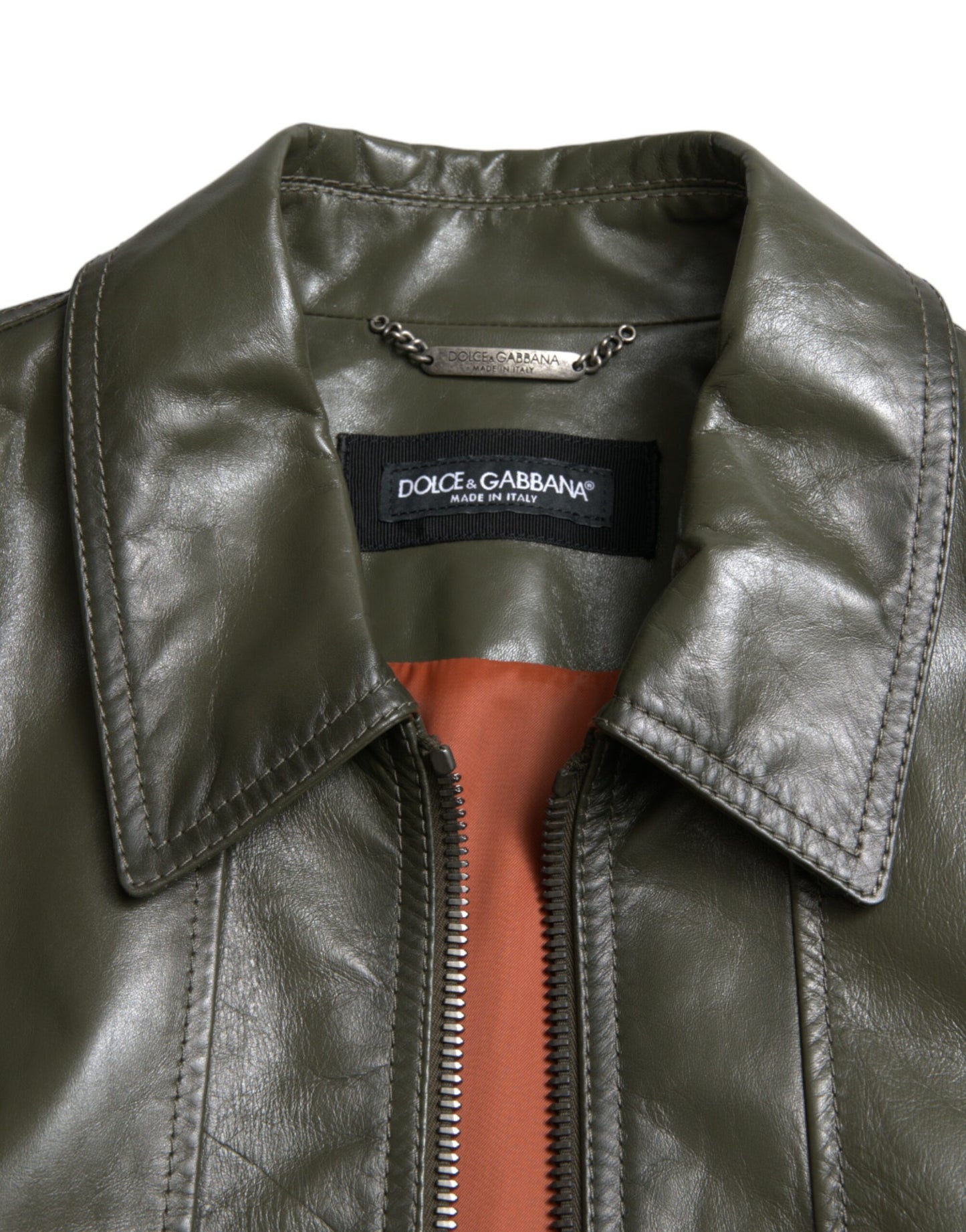 Dolce &amp; Gabbana Chaqueta motera de cuero Emerald Elegance