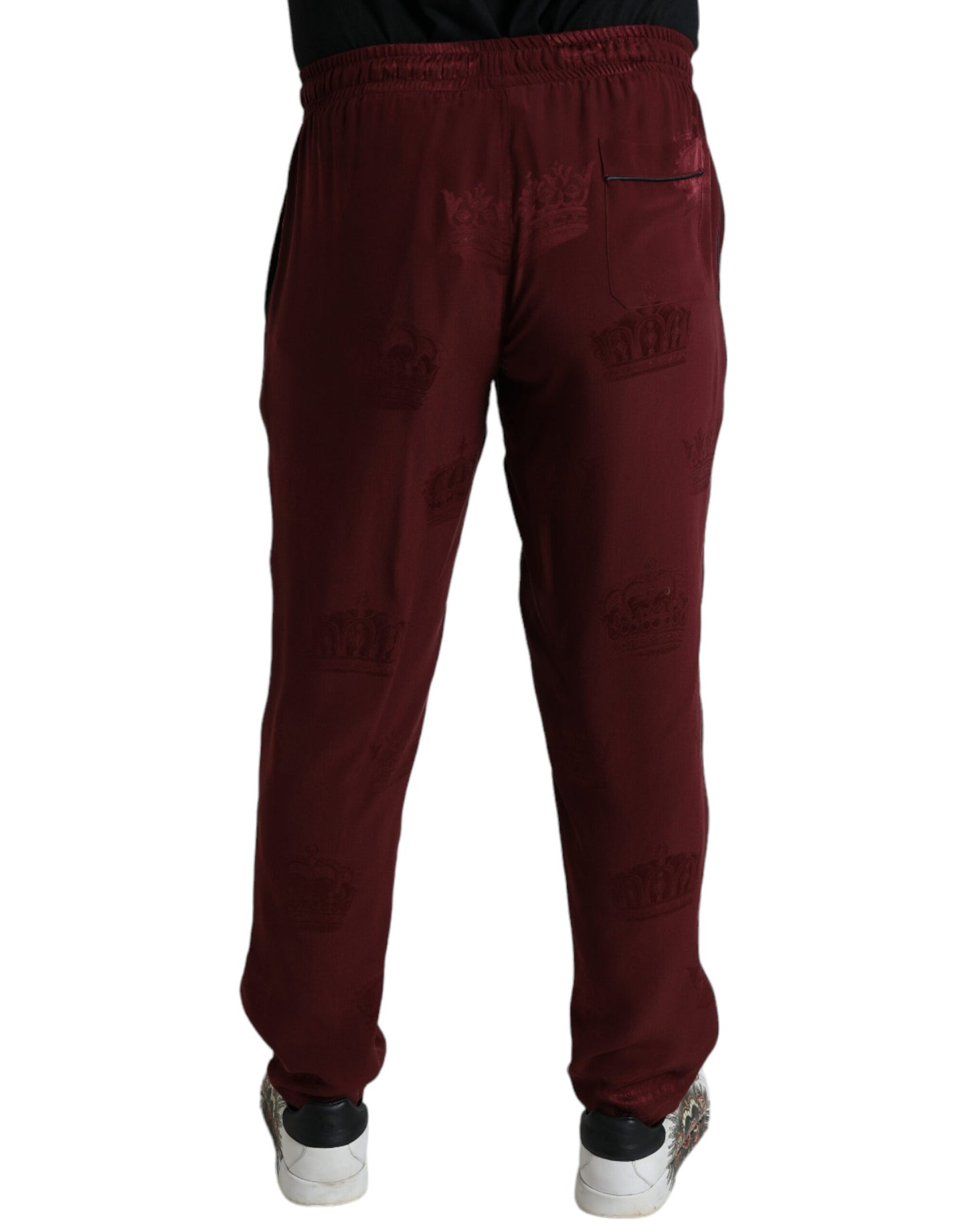Dolce &amp; Gabbana Elegant Maroon Silk Pajama Pants with Crown Motif