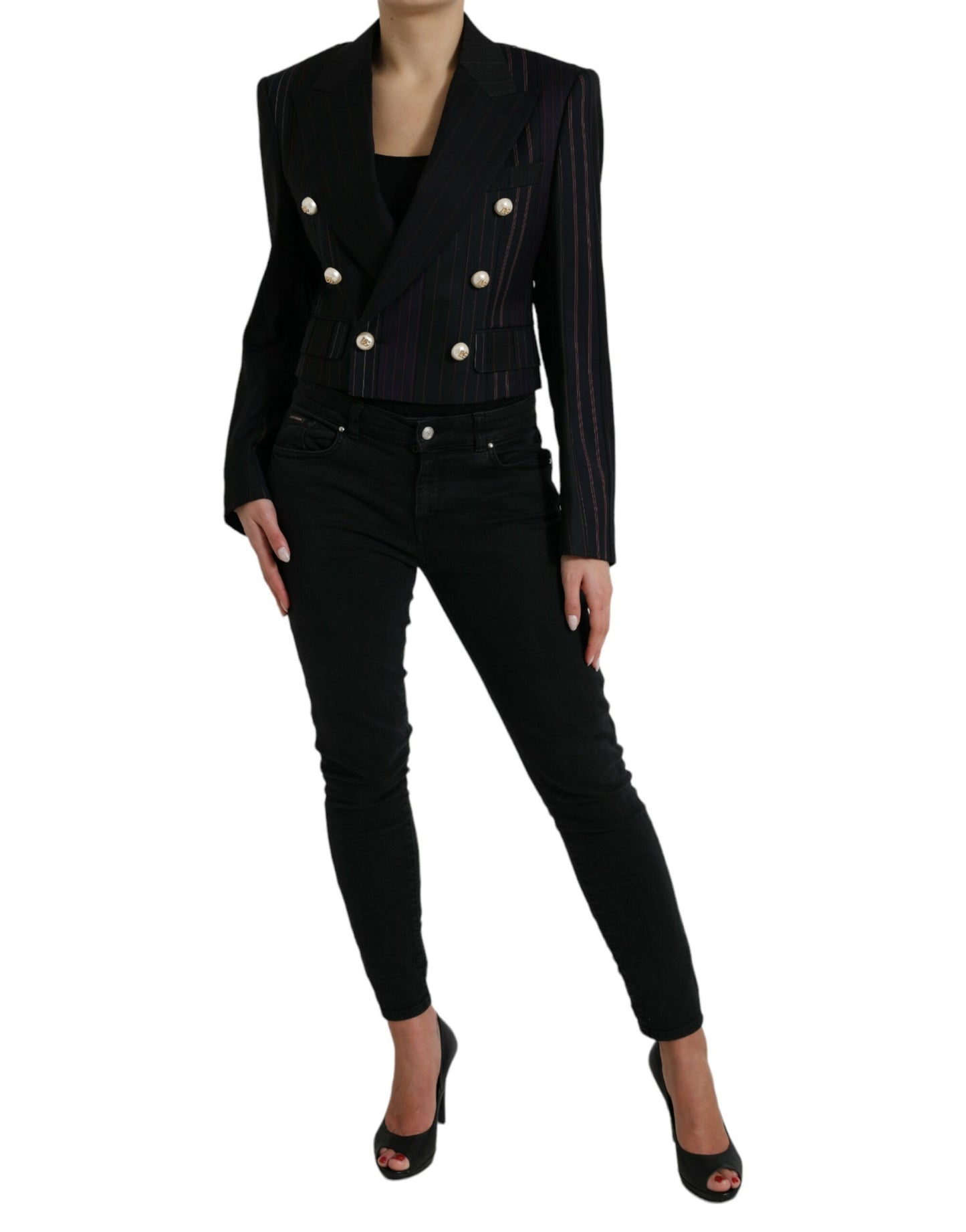 Dolce &amp; Gabbana Elegant Striped Double Breasted Wool Blazer