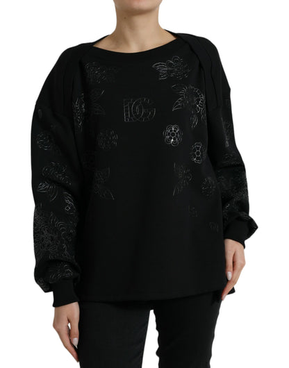Dolce &amp; Gabbana Elegant Black Floral Applique Sweater