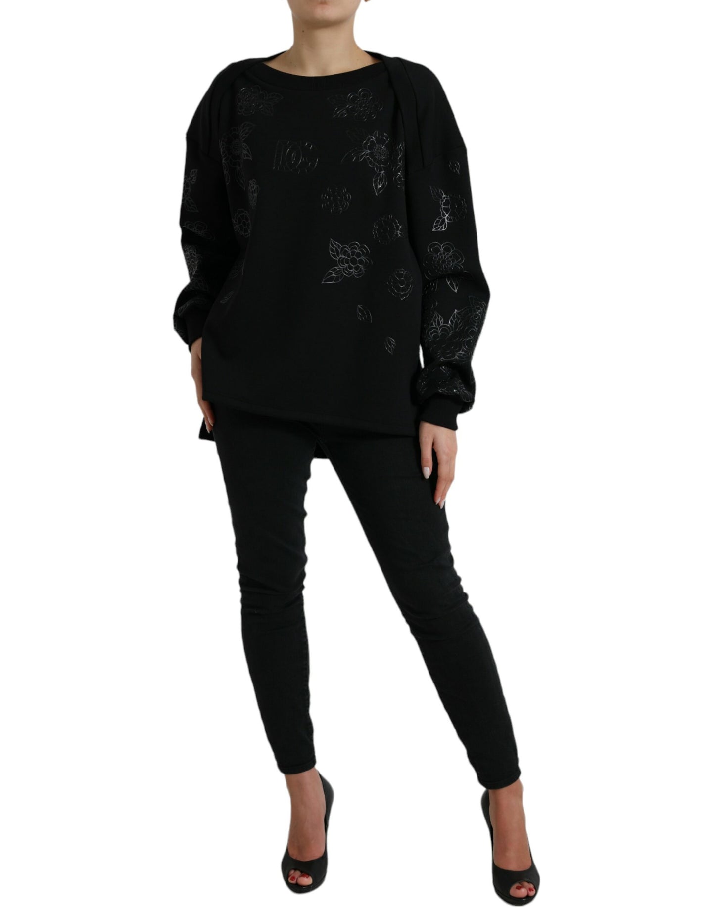 Dolce &amp; Gabbana Elegant Black Floral Applique Sweater