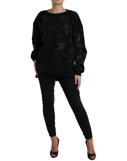 Dolce &amp; Gabbana Elegant Black Floral Applique Sweater