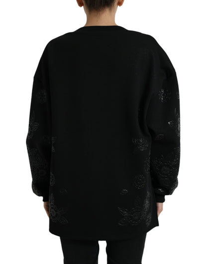 Dolce &amp; Gabbana Elegant Black Floral Applique Sweater