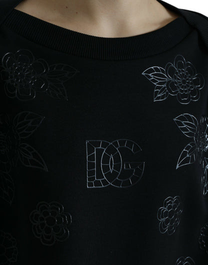Dolce &amp; Gabbana Elegant Black Floral Applique Sweater