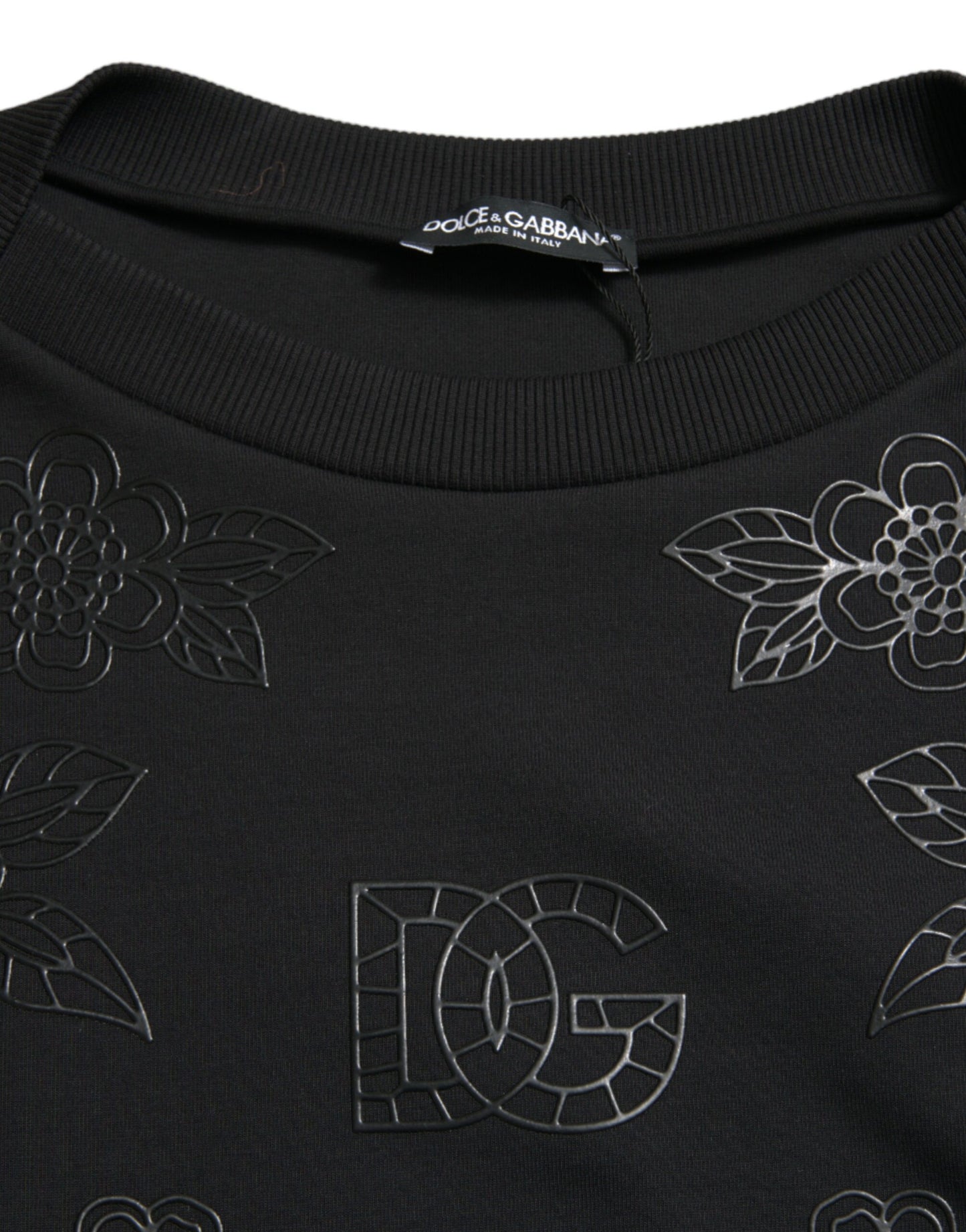 Dolce &amp; Gabbana Elegant Black Floral Applique Sweater