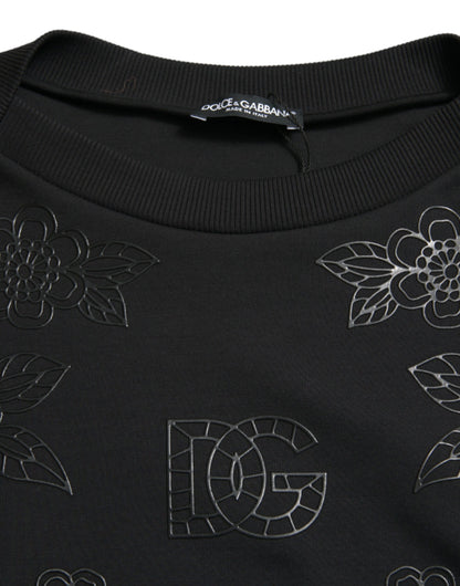 Dolce &amp; Gabbana Elegant Black Floral Applique Sweater