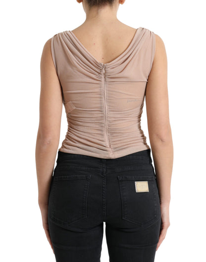 Dolce &amp; Gabbana Elegant Beige V-Neck Sleeveless Sheer Tank Top